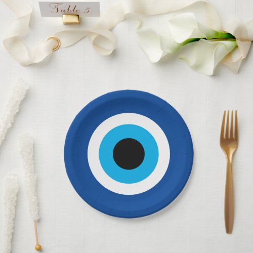 Blue Evil Eye round paper plates for wedding party