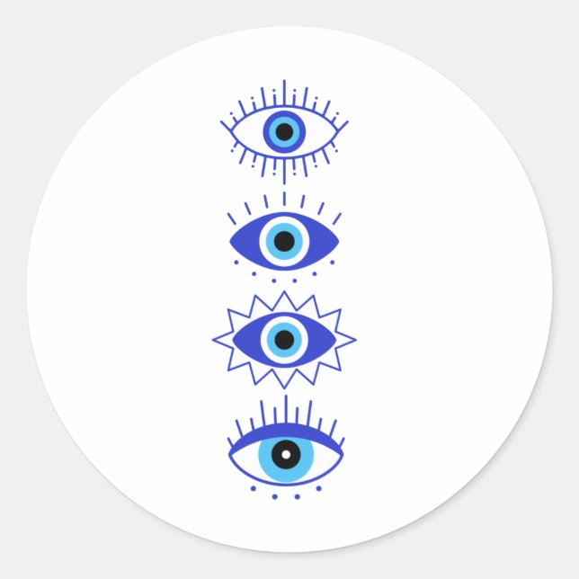 Blue Evil Eyes Energy Meditation Hamsa  Mystical  Classic Round Sticker (Front)