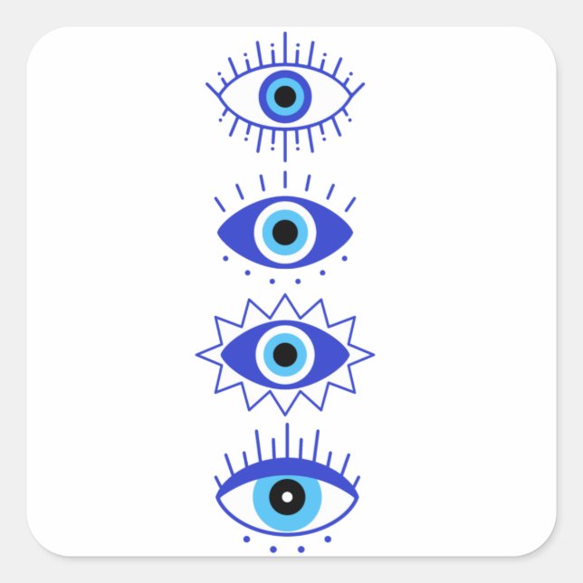Blue Evil Eyes Energy Meditation Hamsa  Mystical  Square Sticker (Front)