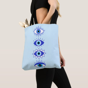 Blue Evil Eyes Energy Meditation Hamsa Mystical Tote Bag