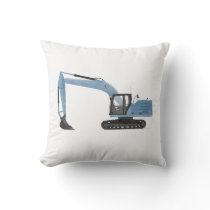 Blue Excavator Construction Vehicle Boys Room Throw Pillow