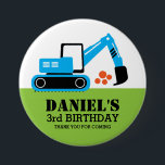 Blue Excavator Kids Construction Party Button<br><div class="desc">Cute and colorful cartoon excavator button for kids birthday party favor. If your children love to play with big construction vehicles,  than this is a perfect addition to their special birthday party. You can customize the wording to fit any events with kids theme.</div>