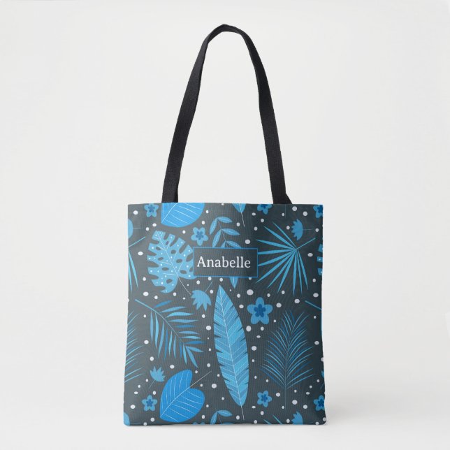 Blue Exotic Tropical Leaves and Flowers custom   Tote Bag (Front)