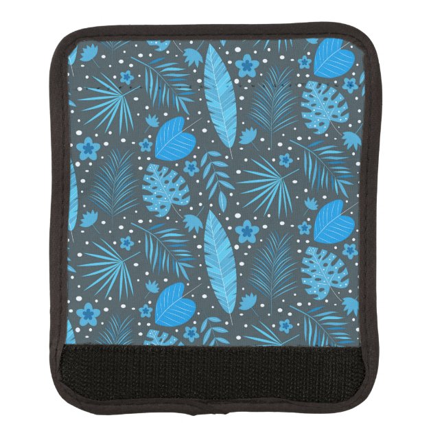 Blue Exotic Tropical Leaves and Flowers Pattern  Luggage Handle Wrap (Front)