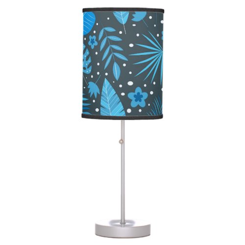 Blue Exotic Tropical Leaves and Flowers Pattern  Table Lamp