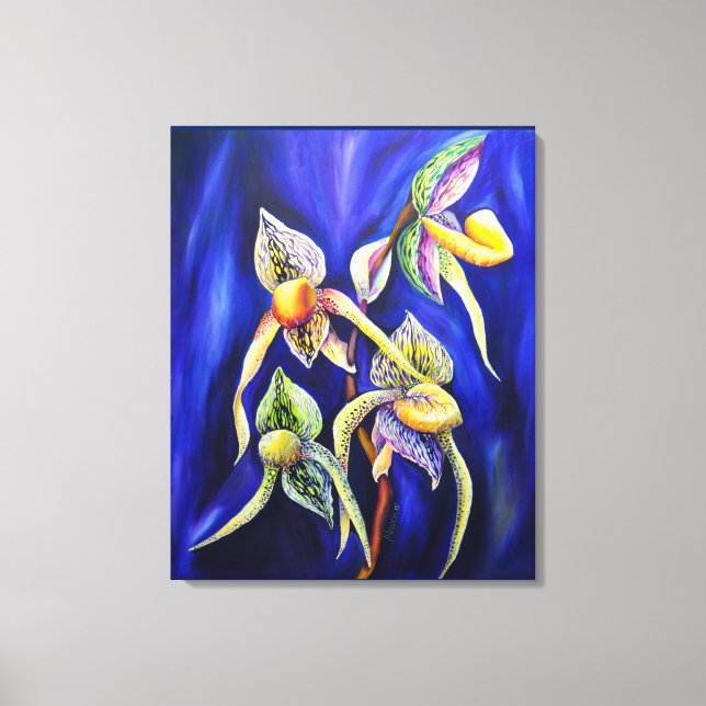 Blue Exotic Tropical Orchids  Lady Slipper Canvas Print (Front)