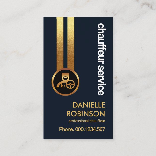 Blue Expanse Striking Gold Lines Chauffeur Driver Business Card (Front)
