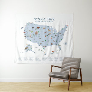 Blue Exploring National Park Map Woodland Nursery  Tapestry