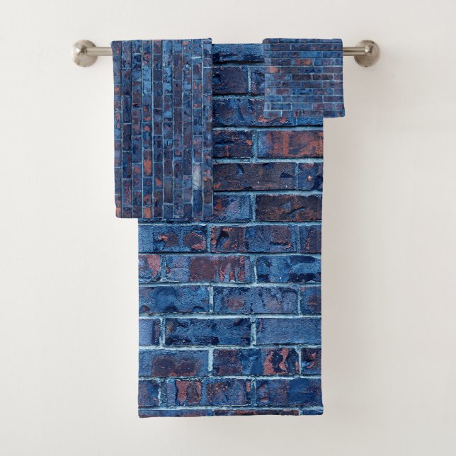 Blue Exposed Brick Cool  Bath Towel Set (Insitu)