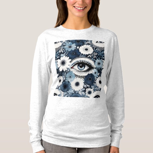 Blue Eye and Lashes Boho Floral T-Shirt (Front)