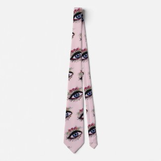 Blue eye art and flowers drawing Tie
