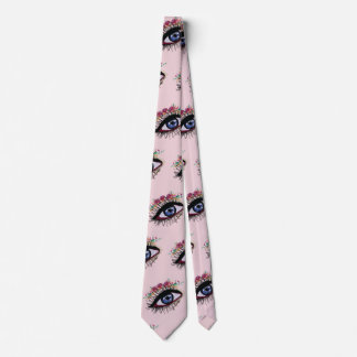Blue eye art and flowers drawing Tie