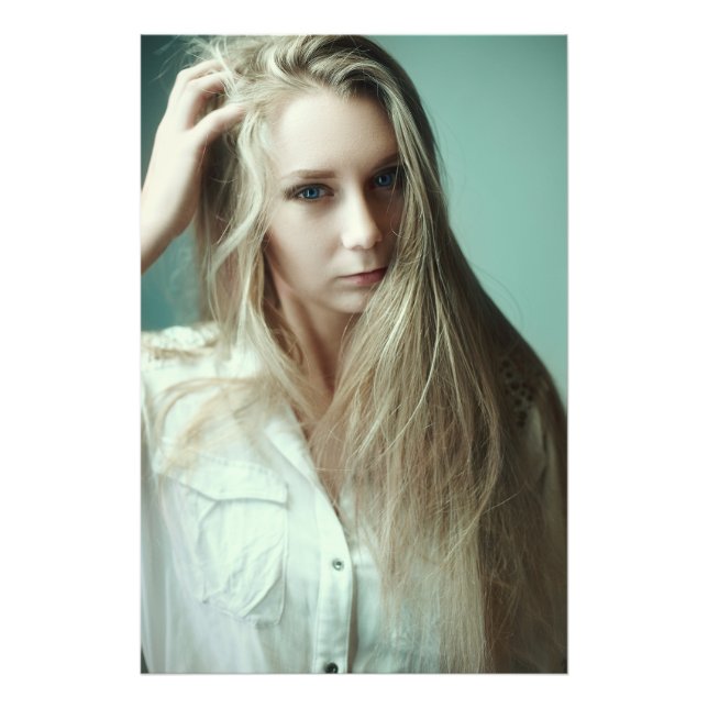 Blue Eye Blond Girl playing with Hair Photo Print (Front)