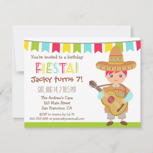 Blue Eye Boy Mexican Fiesta Kids Birthday Party Invitation