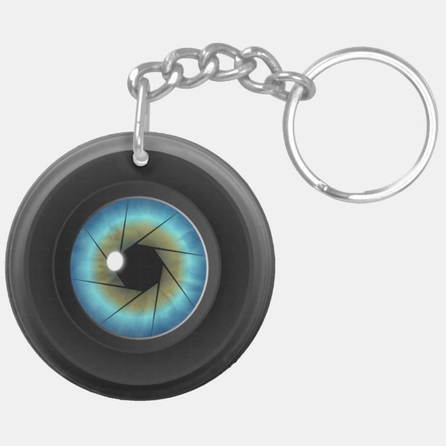 Blue Eye Camera Lens Double Sided Acrylic Keychain (Back Left)