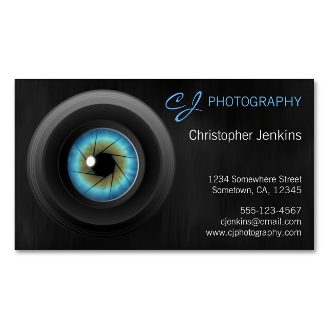 Blue Eye Camera Lens Photography Photographer Business Card Magnet (Front)