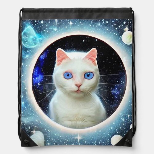 Blue Eye Cat Drawstring Bag