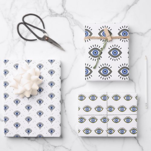 Blue eye design evil eye protection good luck wrapping paper sheets