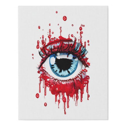 Blue Eye Dripping Blood horror art Faux Canvas Print