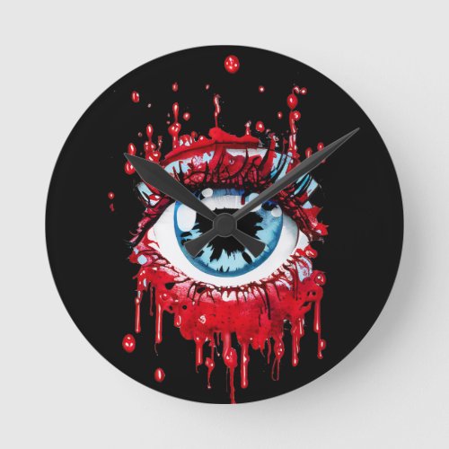 Blue Eye Dripping Blood horror art Round Clock