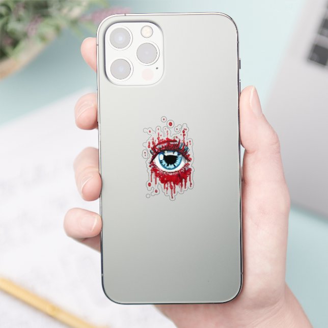 Blue Eye Dripping Blood horror art Sticker (Phone)