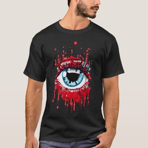 Blue Eye Dripping Blood horror art T_Shirt