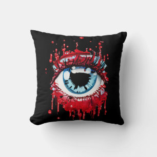 Blue Eye Dripping Blood horror art Throw Pillow