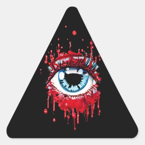 Blue Eye Dripping Blood horror art Triangle Sticker