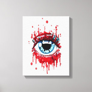 Blue Eye Dripping Blood horror dark goth art Canvas Print