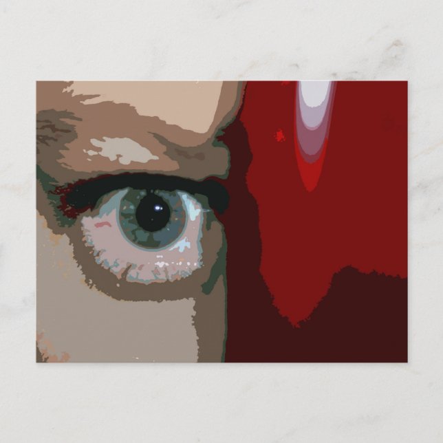 Blue eye from behind red bass close up postcard (Front)