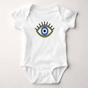 Blue eye, good luck, greek amulet, evil eye baby bodysuit