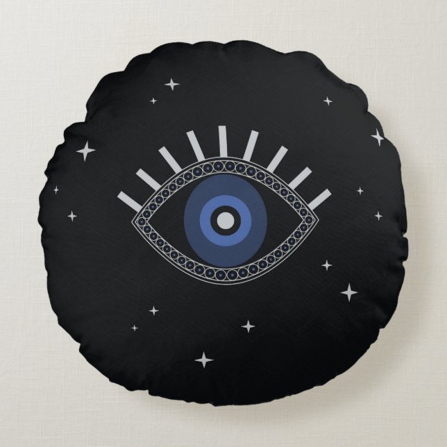 Blue eye good luck magic symbol round pillow (Front)