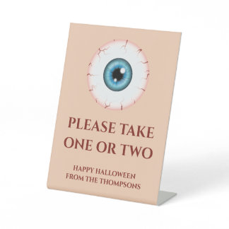 Blue Eye Halloween Trick Or Treaters Candy Note Pedestal Sign