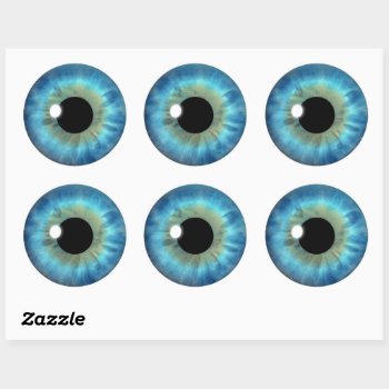 Blue Eye Iris Cool Eyeball Custom Round Stickers by sunnymars at Zazzle