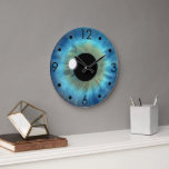 Blue Eye Iris Eyeball Custom Large Round Clock<br><div class="desc">Blue Eye Iris © Sunny Mars Designs. Cool, fun custom printed blue eyeball large size round clock with a trendy, modern, beautiful, unique, freaky, creepy, weird and twisted graphic illustration of a striking big blue realistic eyeball iris of an eye. To see all color eye and eyeball wall clocks, click...</div>
