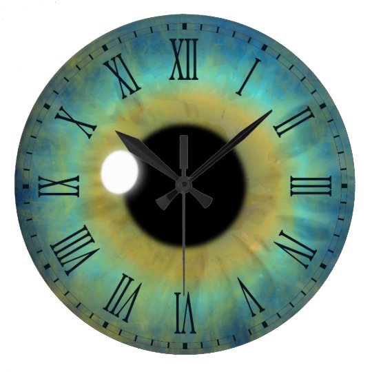 Blue Eye Iris Eyeball Large Round Roman Clock
