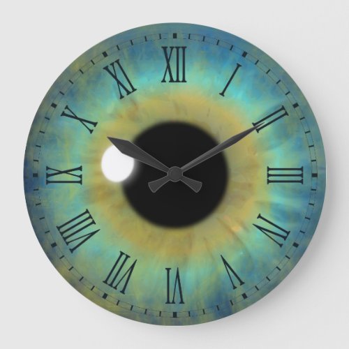 Blue Eye Iris Eyeball Large Round Roman Clock