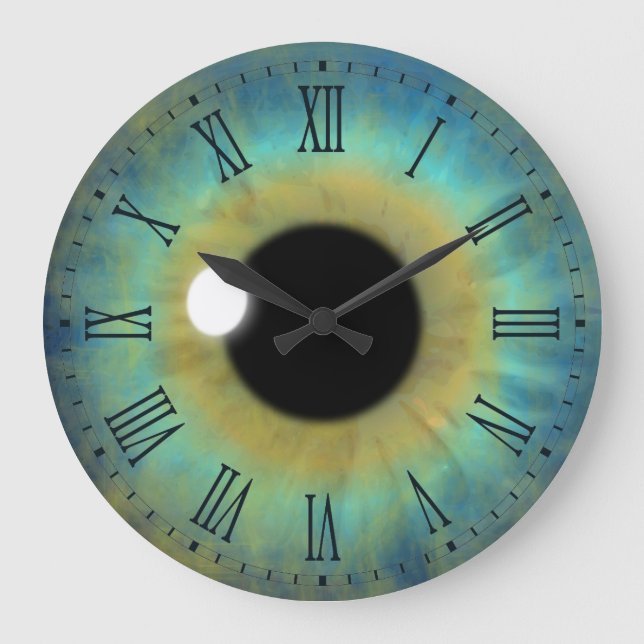 Blue Eye Iris Eyeball Large Round Roman Clock (Front)
