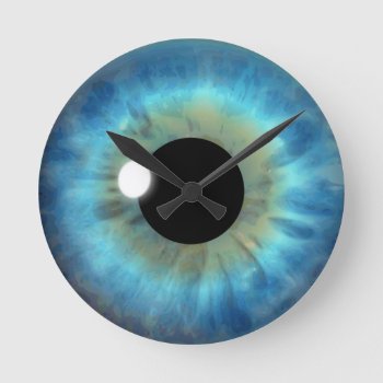 Blue Eye Iris Eyeball Medium Custom Round Clock by sunnymars at Zazzle