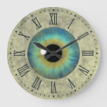 Blue Eye Iris Eyeball Roman Large Round Clock at Zazzle