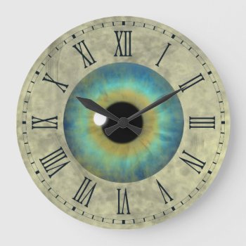 Blue Eye Iris Eyeball Roman Large Round Clock by sunnymars at Zazzle
