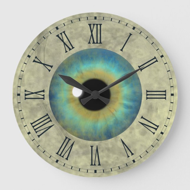 Blue Eye Iris Eyeball Roman Large Round Clock (Front)