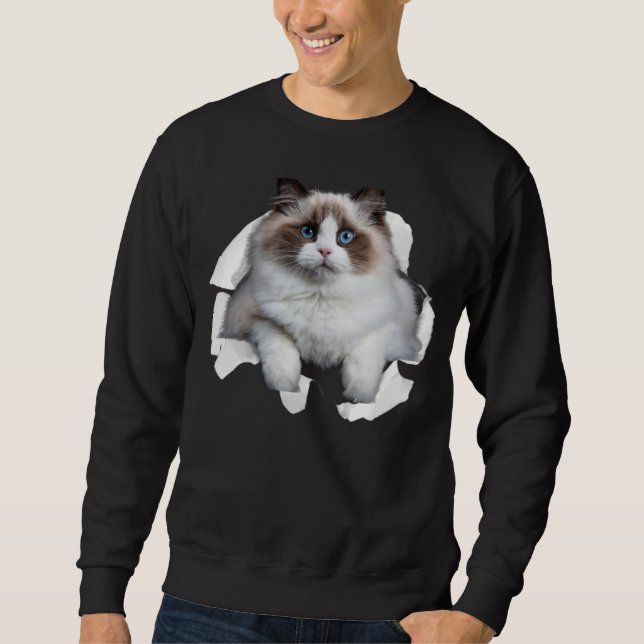 Blue eye Kitten Torn Cloth Himalayan Birman Ragdol Sweatshirt (Front)