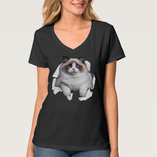 Blue eye Kitten Torn Cloth Himalayan Birman Ragdol T-Shirt (Front)