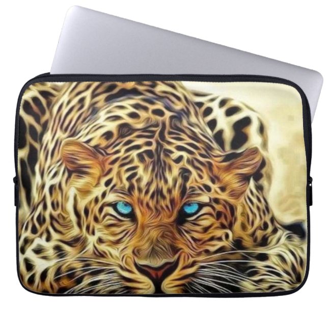 Blue Eye Leopard Laptop Sleeve (Front)