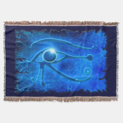 Blue Eye of Horus Ancient Egyptian Wadjet Art Throw Blanket