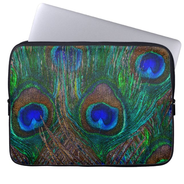 Blue Eye Peacock Feathers Stylish Decor Laptop Sleeve (Front)