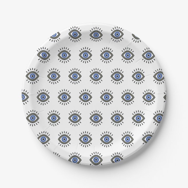 Blue eye protection from bad energy, evil eye paper plates (Front)
