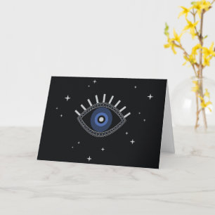Blue eye protection from evil eye ethnic symbol card