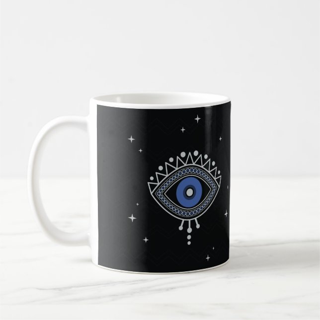 Blue eye protection symbol good luck coffee mug (Left)